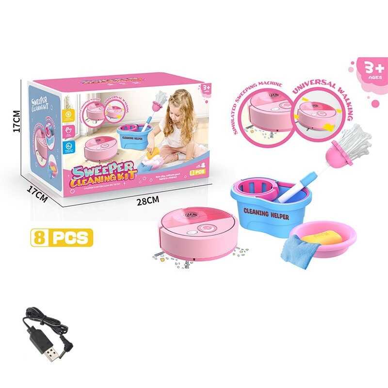 Набір для прибирання 398-7 (24) 10 предметів, пилосос працює від акумулятора 3.7 V, USB-зарядка, швабра, тазик, в коробці