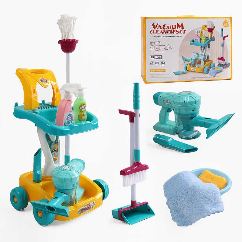 Набір для прибирання 688-9 (12) пилосос на батарейках, мило, щітка, пляшечки для миючих засобів, візок, в коробці