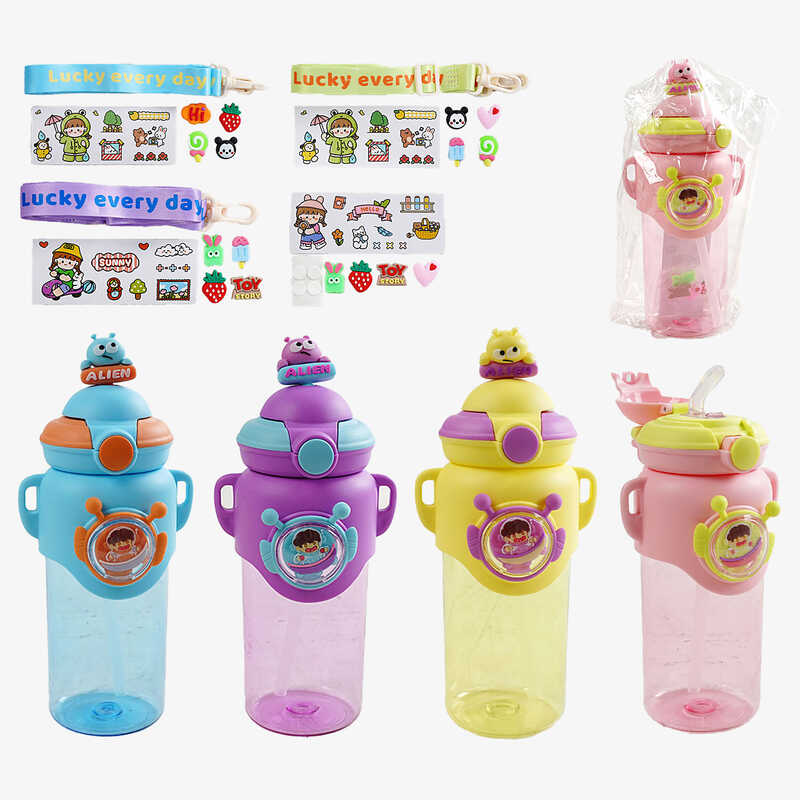 Пляшка для води C 69850 (50) 4 кольори, об'єм 700 мл, пластикова, трубочка, ремінець, пластикова застібка, в пакеті, ВИДАЄТЬСЯ ТІЛЬКИ МІКС ВИДІВ