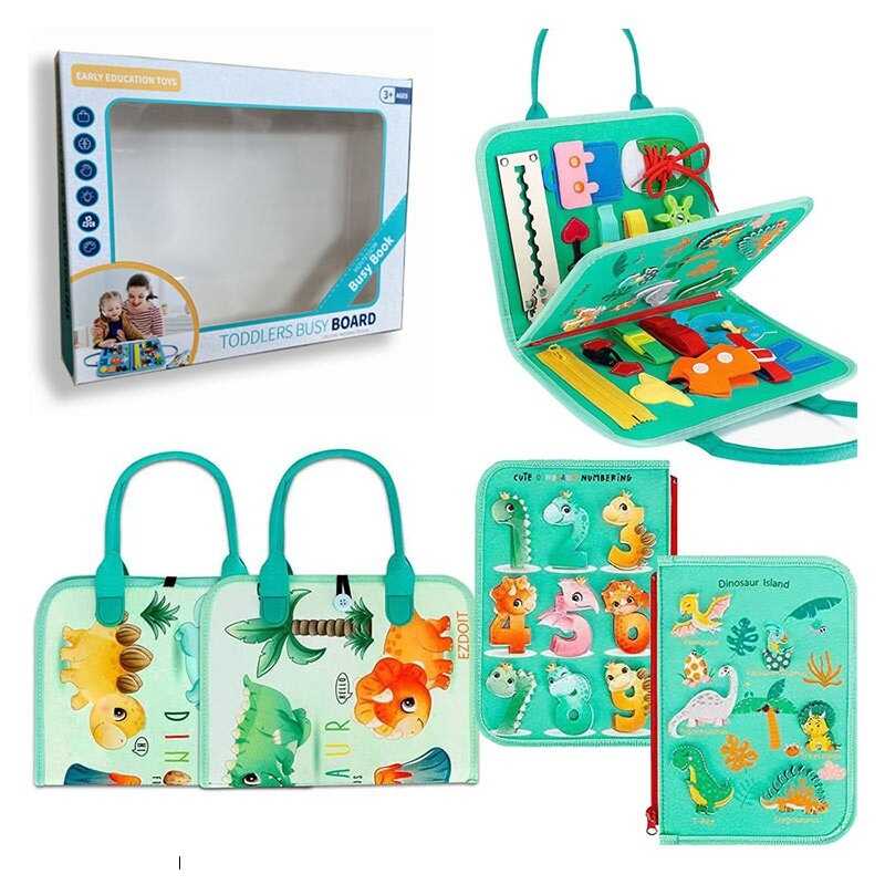 Логічна папка 432-23 A (40) фетр, цифри, англійські назви динозаврів, ремінці, рухомі шестерні, лабіринт для динозаврика, липучки, в коробці