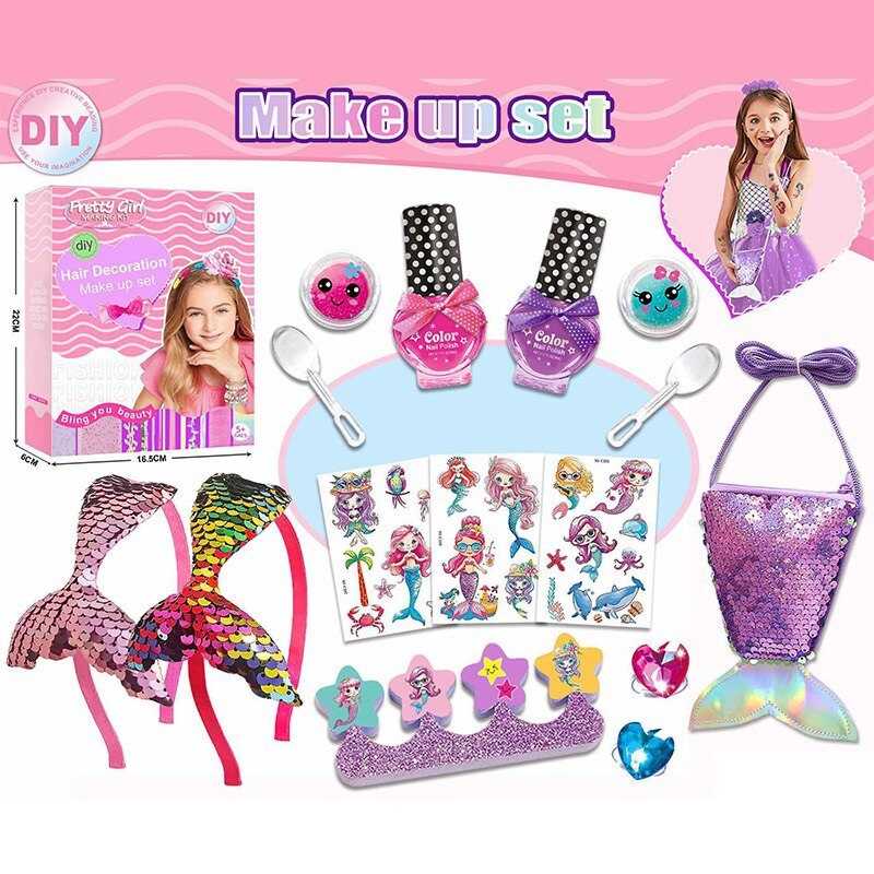 Набір прикрас L 5307 (120/2) сумочка, обруч, прикраси, блискітки, тату, лак для нігтів, розділювач для пальчиків, в коробці