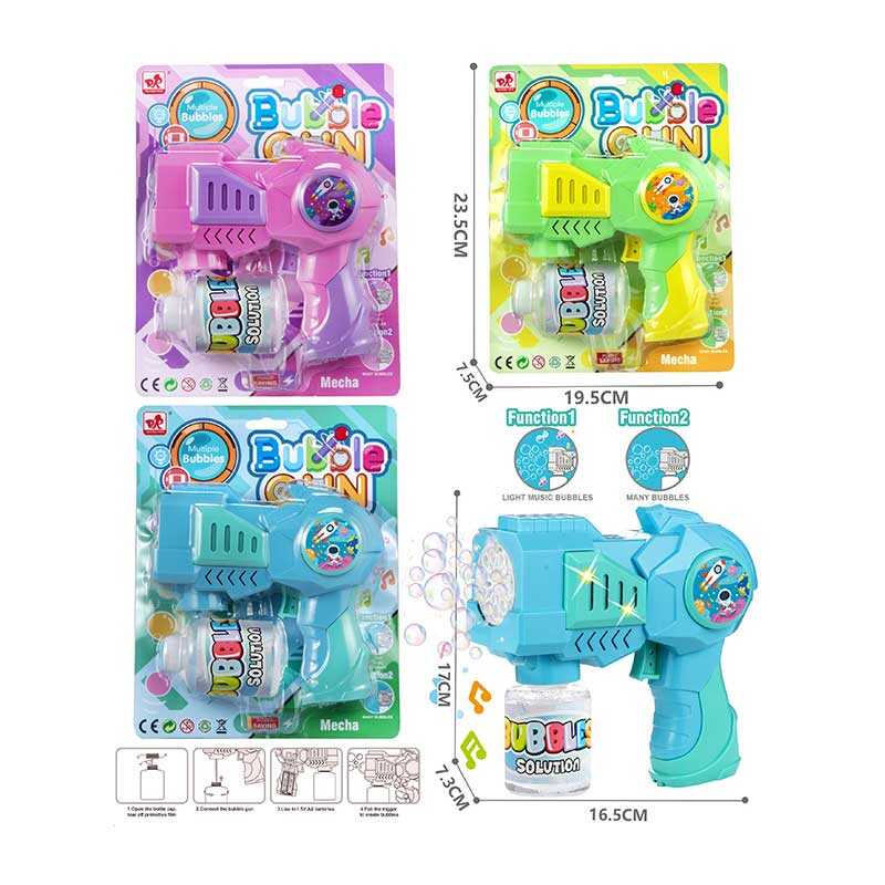 Пістолет з мильними бульбашками 889-77 C (72/2) 3 кольори, звуки, 2 режими, автоматичний принцип, пляшка мильного розчину, підсвічування, на батарейках, на листі, ВИДАЄТЬСЯ ТІЛЬКИ МІКС ВИДІВ