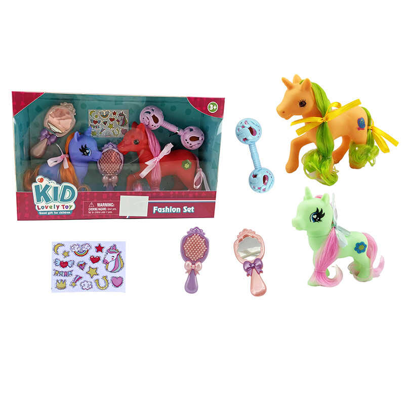 Набір поні SM 338 C12 (96/2) 2 види, гумові, висота 13см, щітка для волосся, дзеркальце, брязкальце, наліпки, в коробці