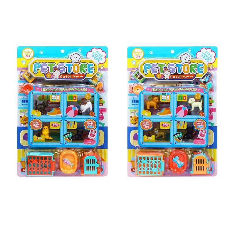 Набір тварин 878-75 A (60) 2 види, 4 фігурки тварин, переноски, мисочки, корм, на листі