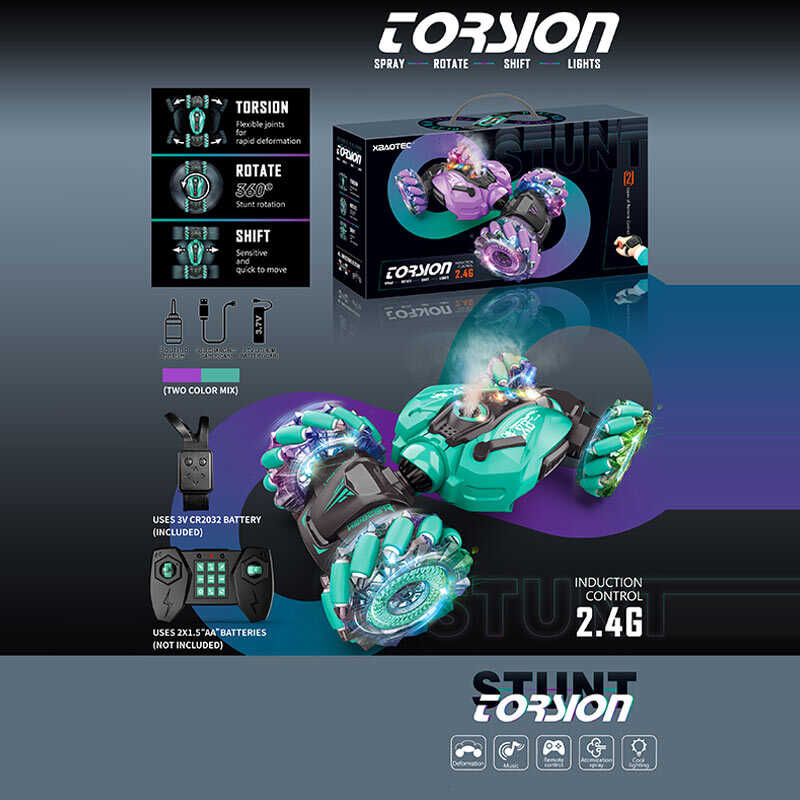Машина на радіокеруванні XB 1234 (24) 2 кольори, підсвічування, парогенерація, зміна положення корпусу, музика, режим демонстрації, роликові колеса, дрифт, USB кабель, піпетка, пульт 2.4G + сенсорний браслет, акум. 3.7V, в коробці