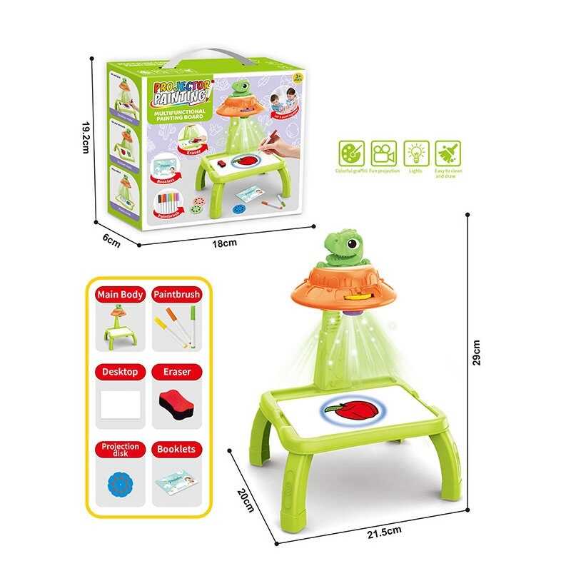 Столик з проєктором ZF 1004 H (60) на батарейках, “Динозавр”, підсвітка, диски, фломастери, в коробці