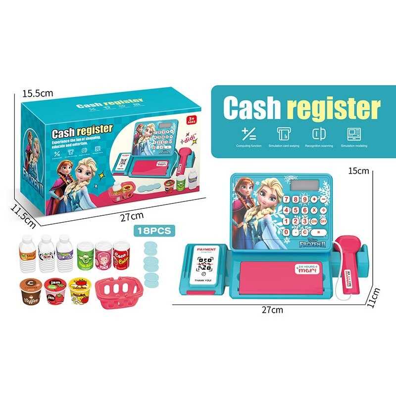 Касовий апарат QY 0087-13 (54/2)  18 предметів, муляж грошей, звук, підсвічування, банківська картка, кошик, в коробці