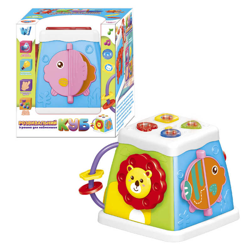 Музичний мультибокс 38955 (72/2) "WToys", ОЗВУЧУВАННЯ УКРАЇНСЬКОЮ МОВОЮ, пісеньки, казки, назви тварин, цікаві історії, підсвічування, пальчикові ігри, брязкальце, тріскачка, в коробці