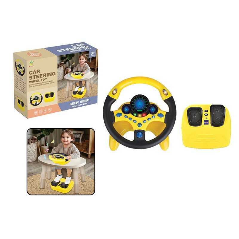 Кермо 2192 E-70 Штрих = 92422 (24) колір ЖОВТИЙ,  звукові ефекти, озвучування англійською, веселі мелодії, підсвічування, педалі гальма та газу, присоски, в коробці