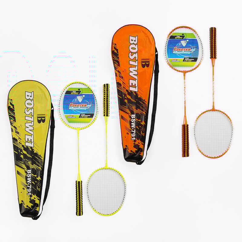 Бадмінтон C 64767 (50) "TK Sport", 2 кольори, 2 ракетки, металевий каркас, м’яка ручка, регульований ремінець, у чохлі