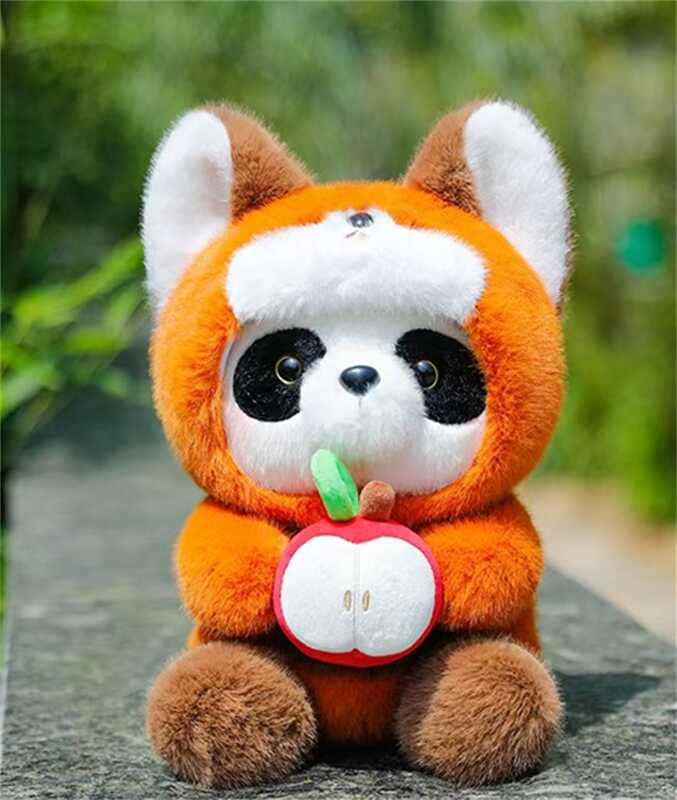 М`яка іграшка M 18550 (100) "Панда", висота 34см, сидяче положення, знімний капюшон, пластикові оченята, "тримає" яблуко в лапках