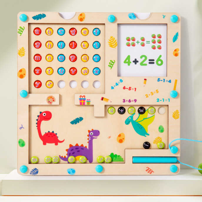 Дошка логічна C 71016 (60) дерев’яна, 20 карток із завданнями, англійська абетка, цифри, магнітний стилус, в коробці