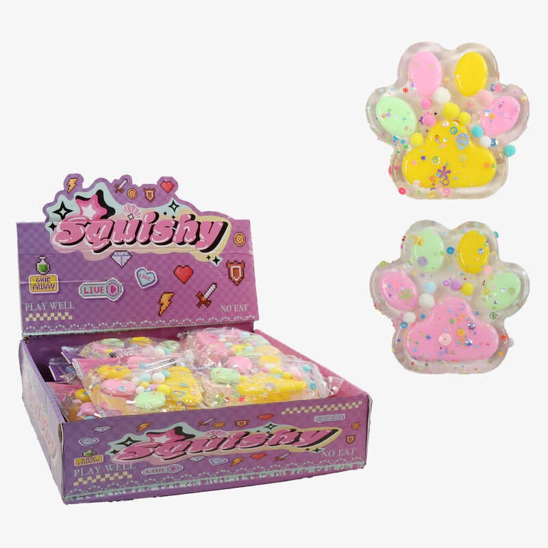 Гра антистрес C 72628 (8) ЦІНА ЗА 16 ШТУК В БЛОЦІ, "Лапка", розмір 13х13 см, шприц для надування бульбашок, м'які кульки, блискітки, в коробці