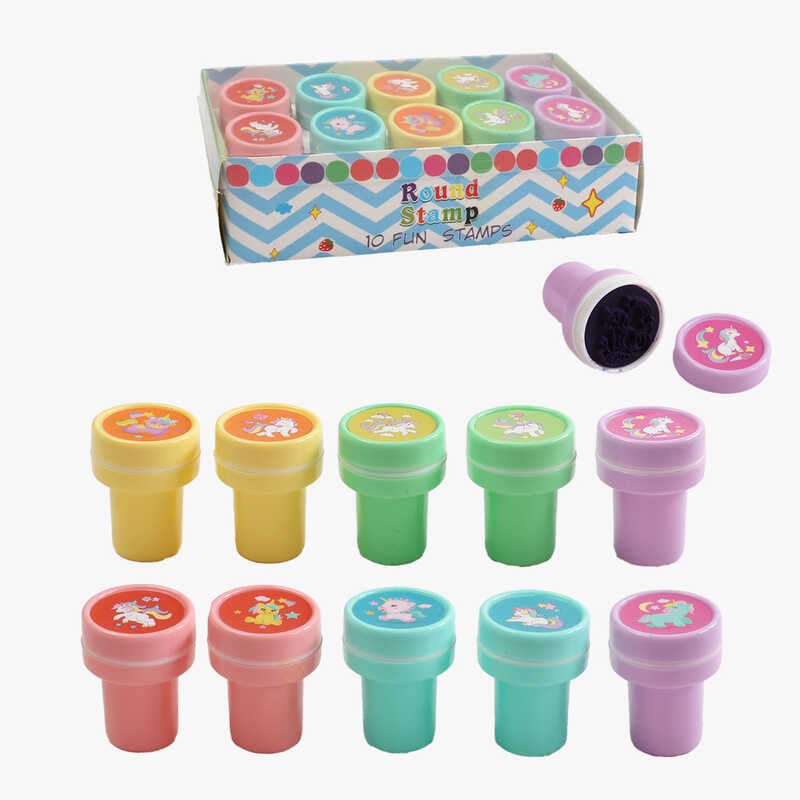 Набір печаток C 71054 (420) "Одноріг", розмір: 2.5х3 см, 10 штук в упаковці, вбудоване чорнило, в коробці