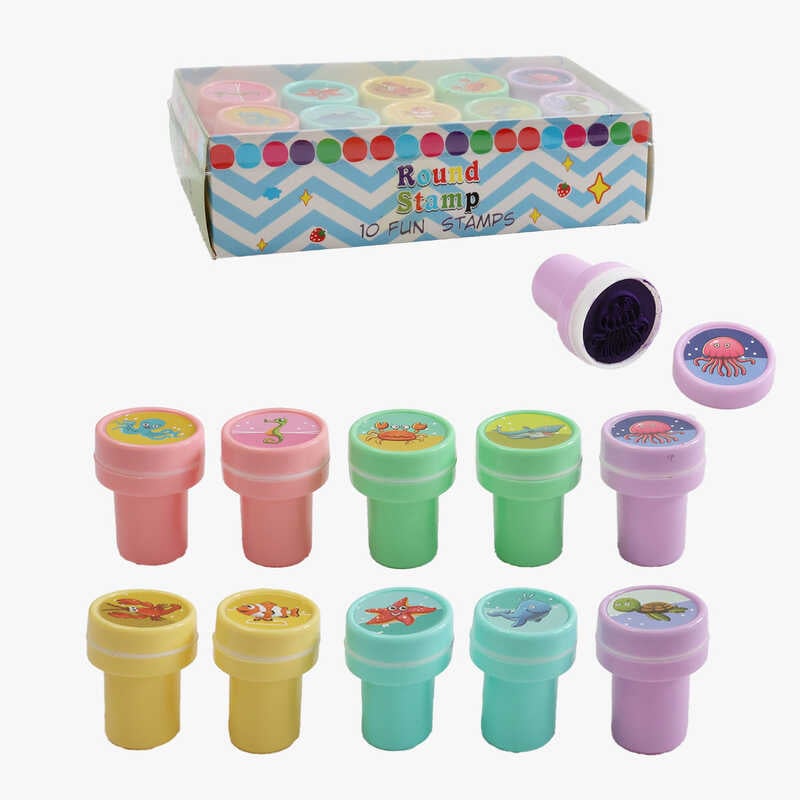 Набір печаток C 71056 (420) "Морські жителі", розмір: 2.5х3 см, 10 штук в упаковці, вбудоване чорнило, в коробці