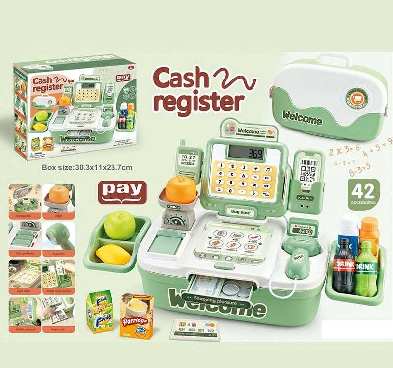 Касовий апарат H 369 A (24) автоматичний принцип роботи, озвучення англійською мовою, 8 пісень, підсвічування, сканер, калькулятор, ваги, рація, аксесуари,в коробці