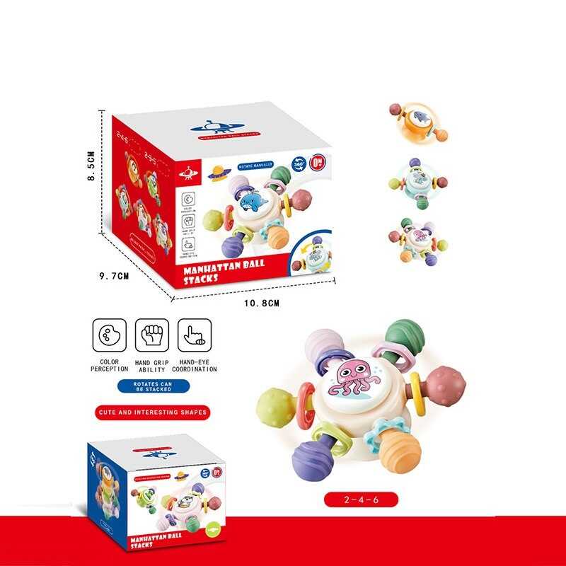 Брязкальце-спінер 8246 E (200/2) 3 брязкальця, гумові прорізувачі, присоски, в коробці