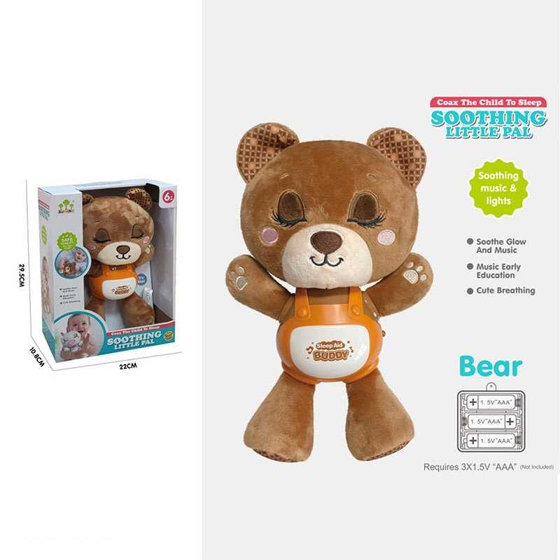 Музичне брязкальце SL 88054 (24/2) "Ведмежа",  на батарейках, мелодії, звук дихання, підсвічування, шелесткі елементи, в коробці