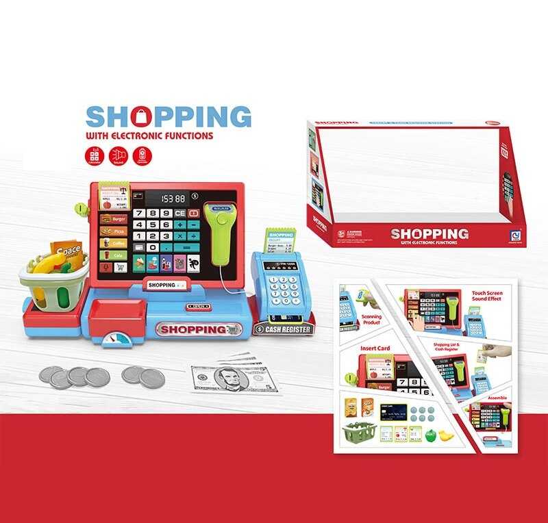 Касовий апарат 818-389 (16/2)  калькулят., сканер, стрічка, термінал, кошик, прод., картка, звуки, підсвічування, рухомі елементи, в коробці