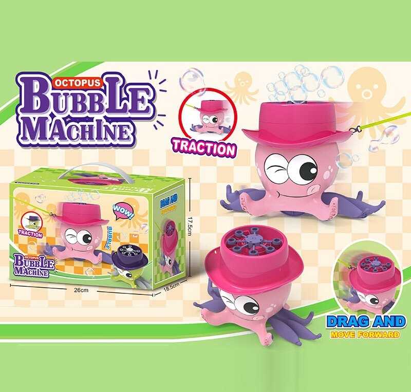 Каталка з мильними бульбашками BBX 801 Штрих = 90042 (36/2) "Восьминіг", акумулятор - 3.7 V, розмір:  27х15.5х19 см, USB-кабель, автоматичне видування бульбашок, 2 пляшечки з мильним розчином, мотузка, тримач, рухомі елементи, в коробці