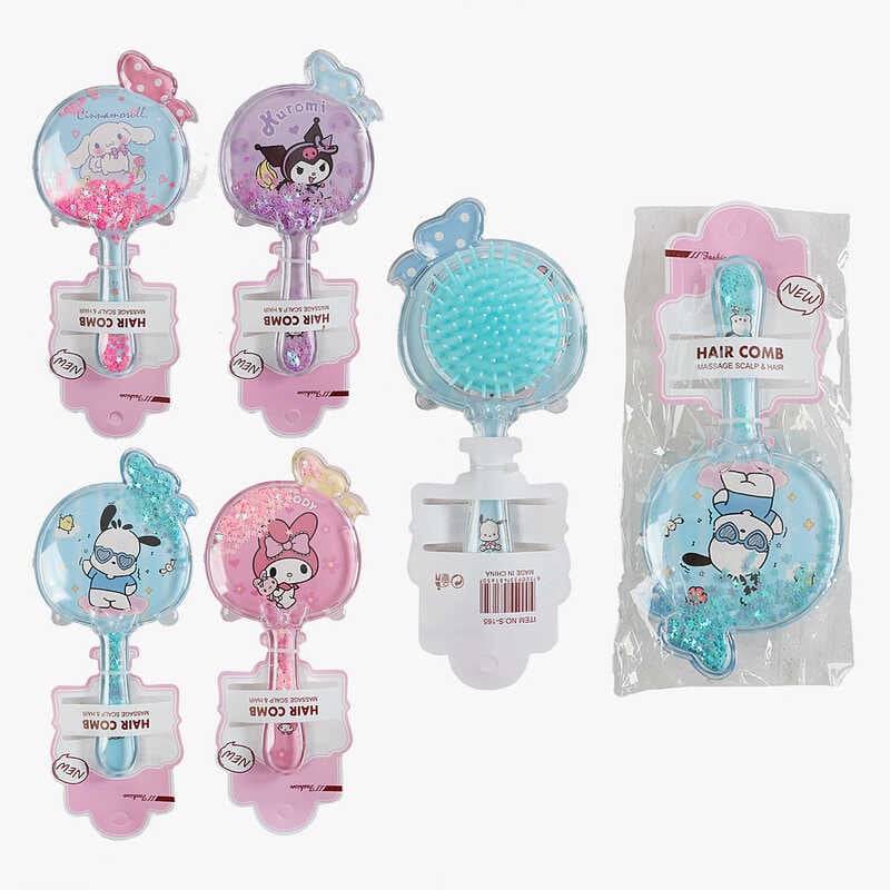 Щітка для волосся C 71806 (360) 4 види, прозорий корпус з блискітками, в пакеті, ВИДАЄТЬСЯ ТІЛЬКИ МІКС ВИДІВ