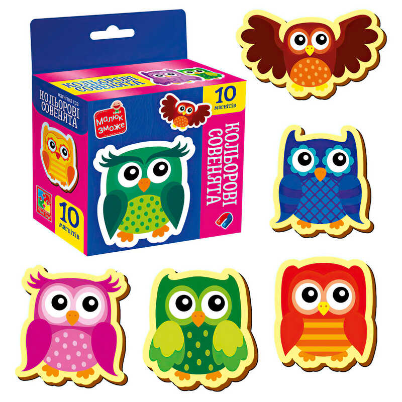 гр Набір магнітів "Кольорові совенята" VT3106-38 (30) "Vladi Toys", 10 елементів, у коробці