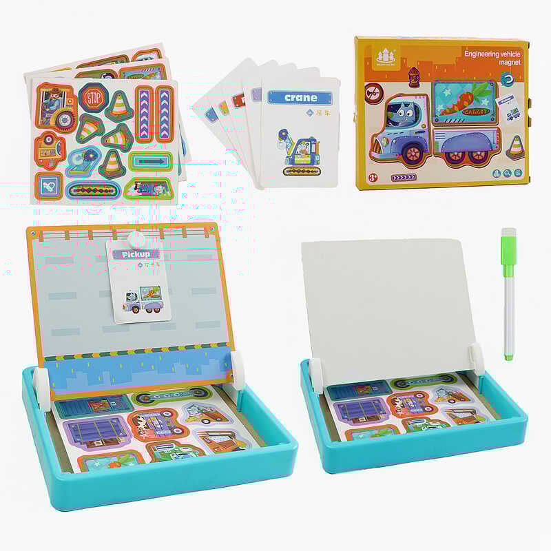 Магнітні пазли C 52503 (28) "Транспорт", дерев’яна дошка, маркер, картки, магніт, назви англійською мовою, в коробці