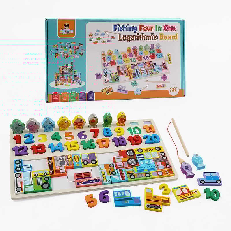 Дошка логічна C 73212 (40) магнітна риболовля, дерев’яна, цифри, сортер, пазл, транспорт, в коробці