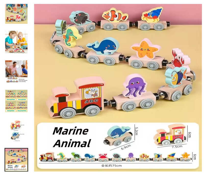 Потяг магнітний C 73283 (40) “Жителі океану”, дерев'яний, в коробці