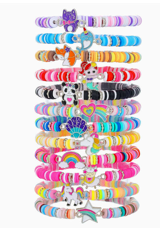 Набір браслетів C 73478 (230) 12 браслетів, гумові намистини, металева прикраса, еластична резинка, в пакеті 