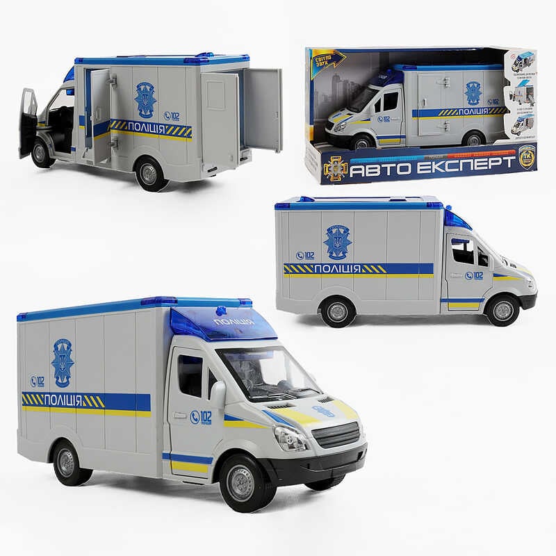 Машинка ТК-73429 (24) "Авто Експерт", "Поліція", ОЗВУЧУВАННЯ УКРАЇНСЬКОЮ МОВОЮ, інерція, звук, підсвічування, вірші, пісні, звук сирени, двері та дах відчиняються, в коробці