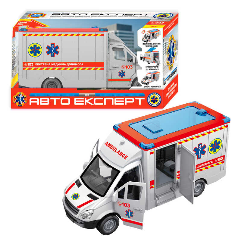 Машинка TK 97569 (24) "Авто Експерт", "Швидка допомога", ОЗВУЧ УКР МОВОЮ,  інерція, звук, підсвіч, вірші, пісні, двері, та дах відчиняються, в коробці