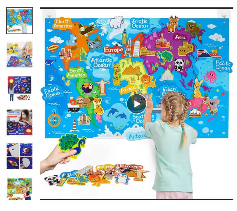 Плакат ігровий C 73104 (50) фетрова карта світу, розмір: 101х65 см, липучки, гачки на стіну, в пакеті