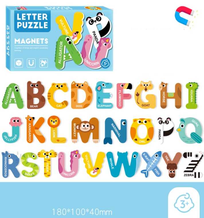 Набір магнітів C 73795 (96) "Абетка", назви тварин англійською мовою, в коробці