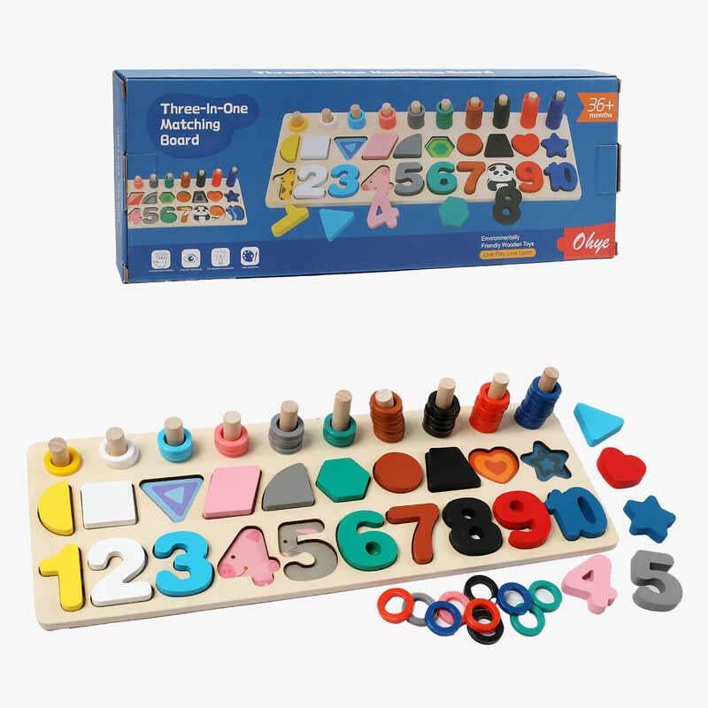 Логічна дошка C 74279 (30) дерев`яна, кілочки, цифри, кільця, форми, сортер, в коробці