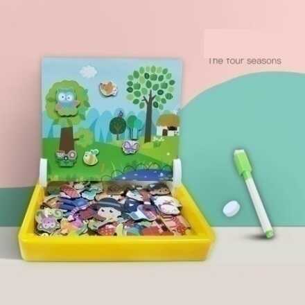 Магнітні пазли С 74454 (28) дерев’яна дошка, маркер, картки, магніт, назви англійською мовою, в коробці