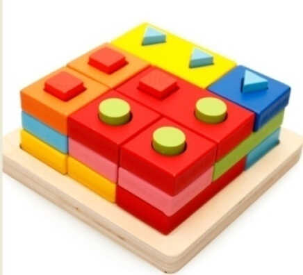 Логічна гра 74371 (48) дерев’яна, розмір -  15х15х6 см, геометричні елементи, кольори, в коробці