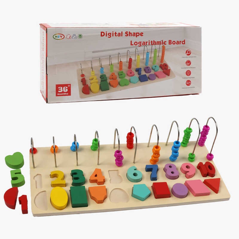 Логічна дошка C 74299 (24) дерев`яна, рахівничка, форми, цифри, сортер,  в коробці