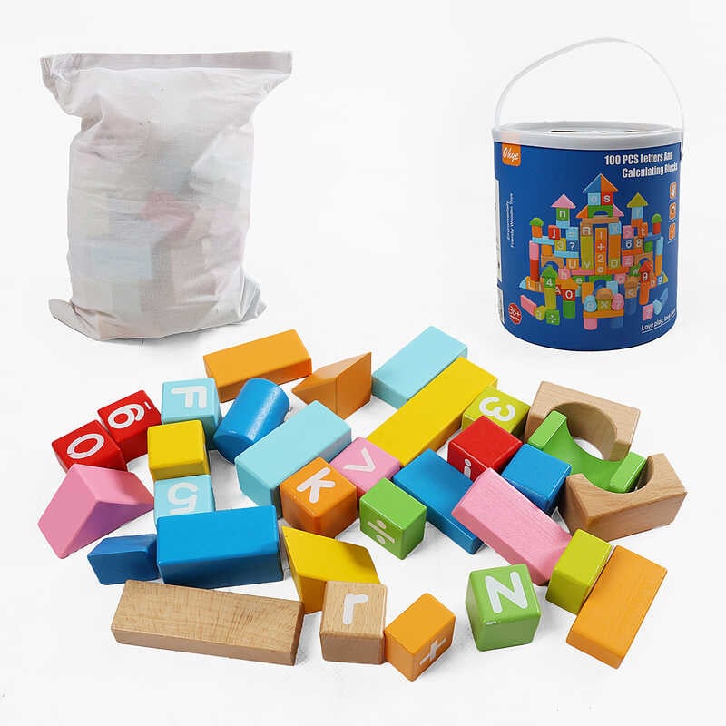 Конструктор C 74311 (8) 100 елементів, дерев’яні, мішечок для зберігання, у відрі