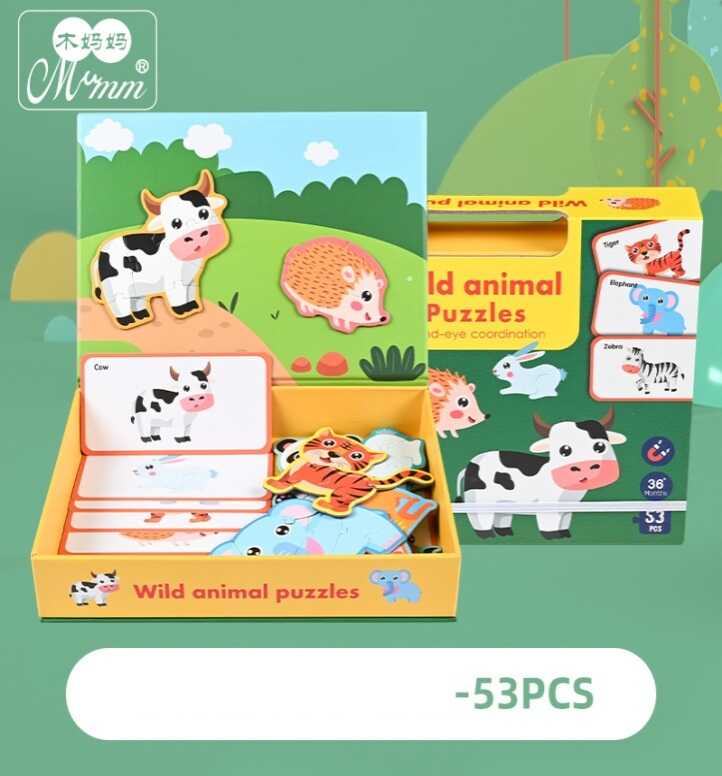 Магнітні пазли C 74612 (32) “Тваринки”, магнітна дошка, дерев’яні, картки, назви англ. мовою, 53 елементи, в коробці