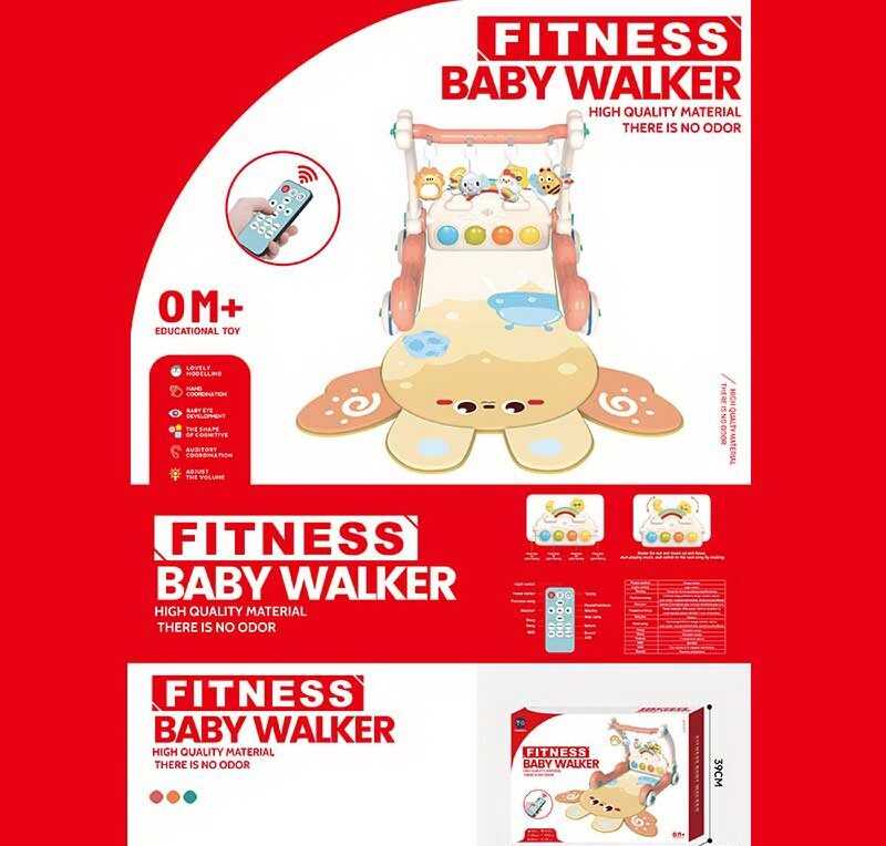 Килимок RT 7205 (12) 2 в 1, ходунки, піаніно, підсвічування, пісні, казки, звуки тварин, пульт керування, 4 підвіски, в коробці