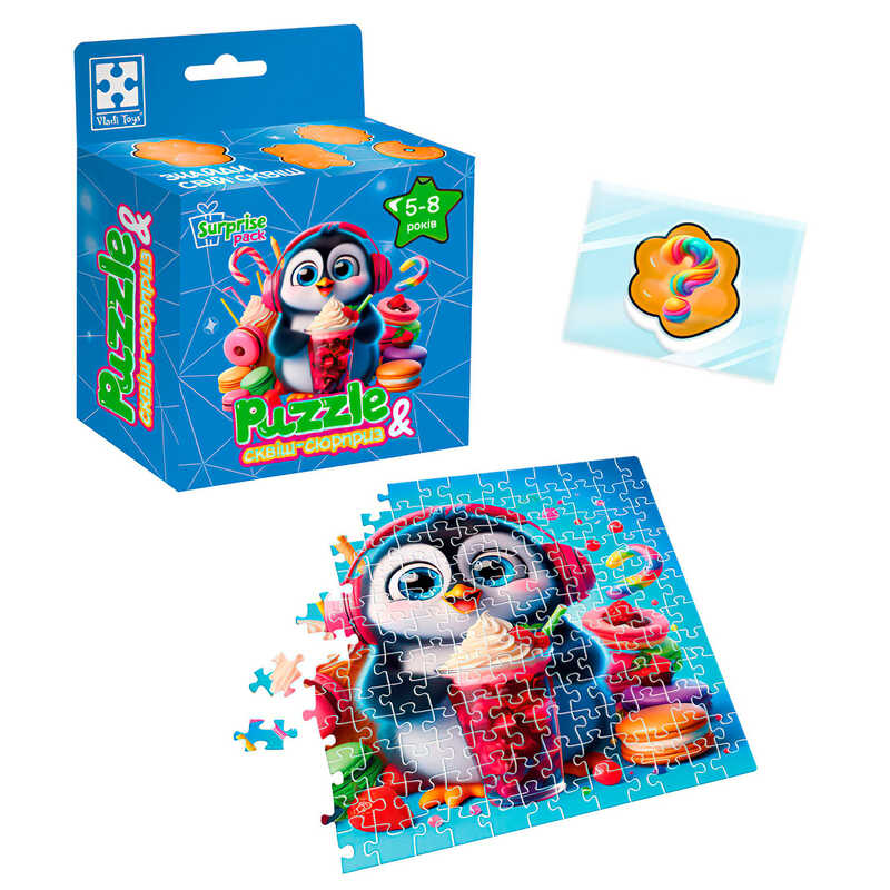 гр Гра розвиваюча пазли із сюрпризом "Пінгвінятко" VT8030-06 (20) "Vladi Toys", 180 елементів, сквіш-сюрприз, в коробці 