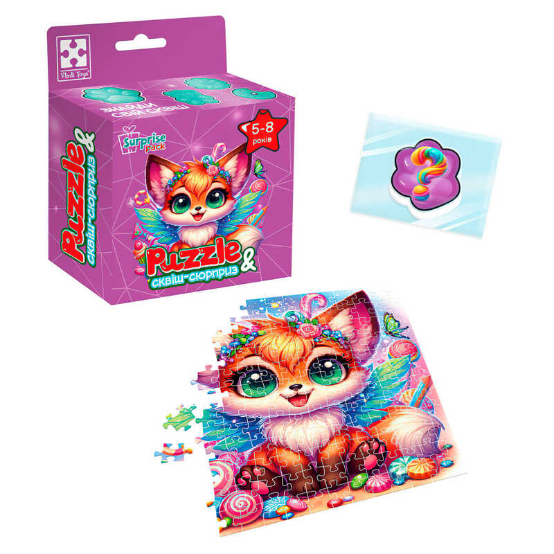 гр Гра розвиваюча пазли із сюрпризом "Лисеня" VT8030-10 (20) "Vladi Toys", 180 елементів, сквіш-сюрприз, в коробці 