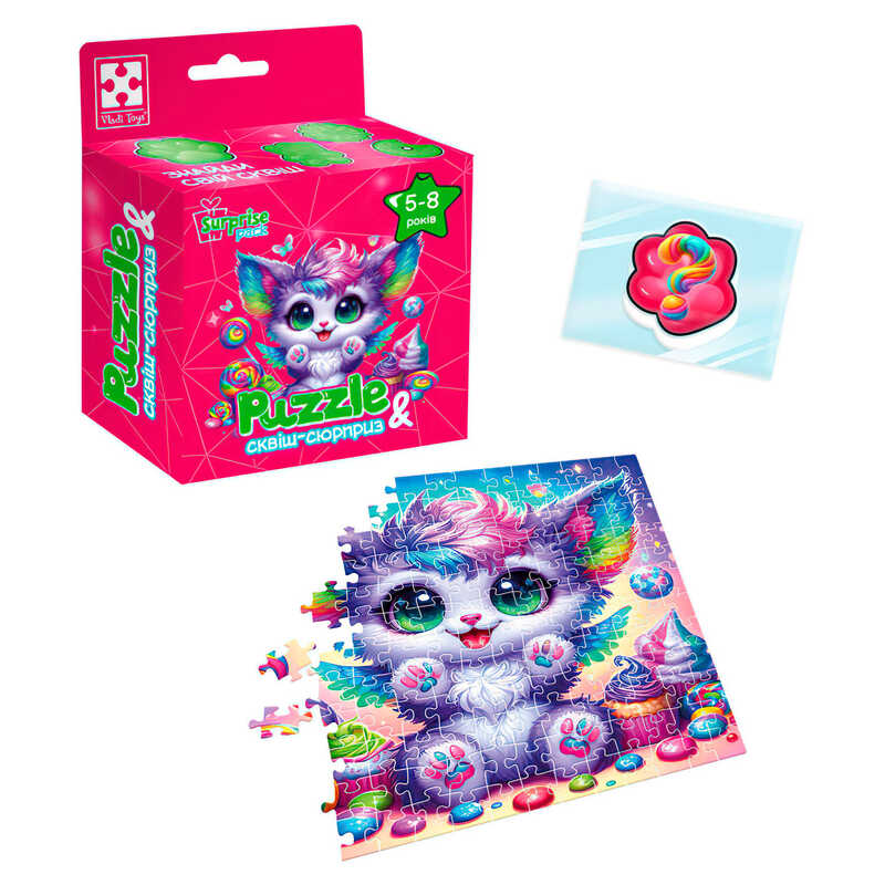 гр Гра розвиваюча пазли із сюрпризом "Кольорове кошеня" VT8030-12 (20) "Vladi Toys", 180 елементів, сквіш-сюрприз, в коробці