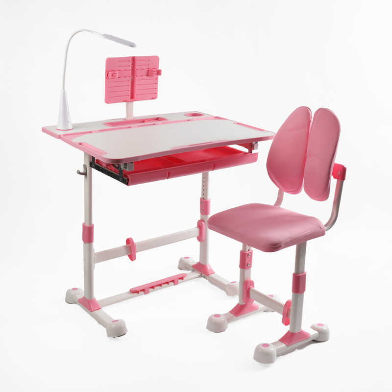 Парта дитяча зі стільчиком S-63020 (1) колір рожевий, регульована висота та нахил, з лампою, в коробці 