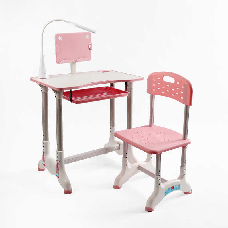 Парта дитяча зі стільчиком J-30822 (1) колір рожевий, регульована висота та нахил, з лампою, в коробці 