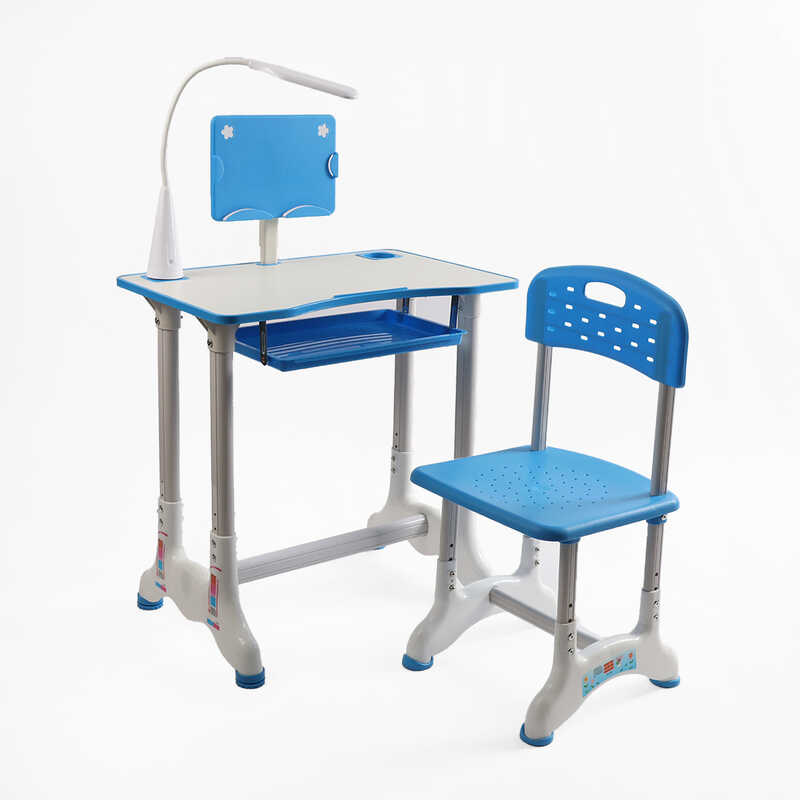 Парта дитяча зі стільчиком J-41526 (1) колір синій, регульована висота та нахил, з лампою, в коробці 