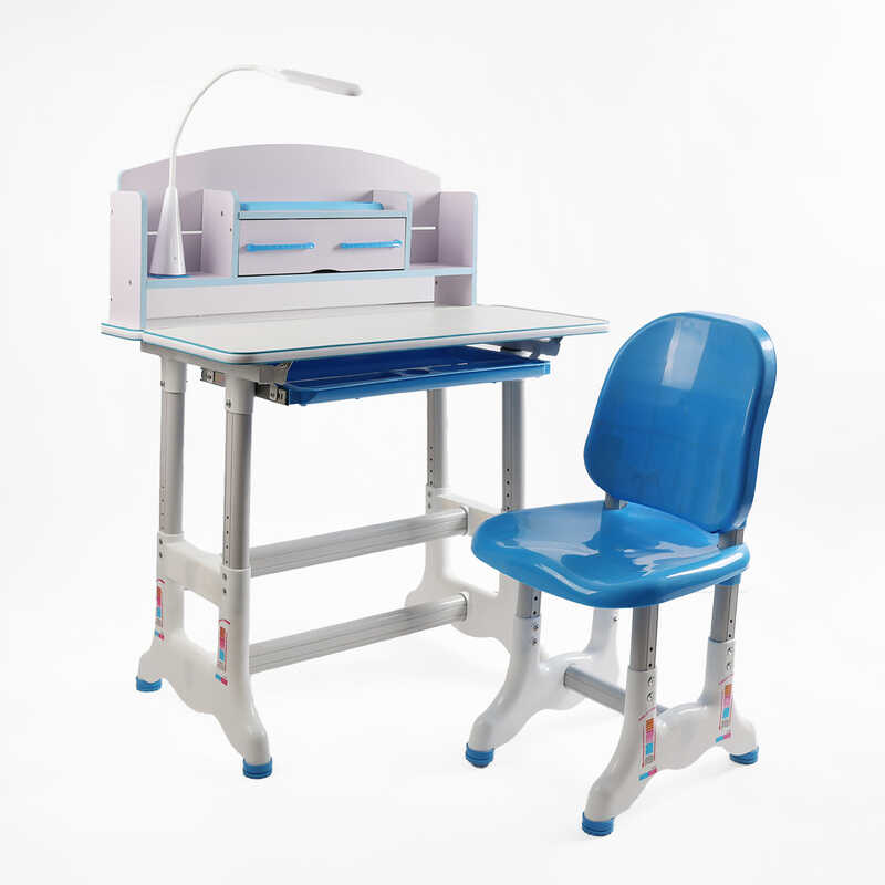 Парта дитяча зі стільчиком BL-14194 (1) колір синій, з полицями, регульована висота та нахил , з лампою, в коробці 