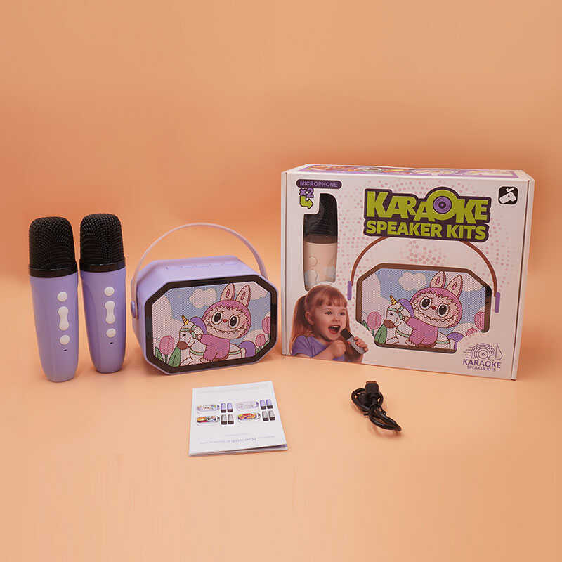 Караоке K 9 L (40) 2 мікрофони, вбудований акумулятор, Bluetooth, слот для TF-Card, роз’єм type-С, AUX, зміна голосу, мінус, регулювання гучності та підсвічування, в коробці