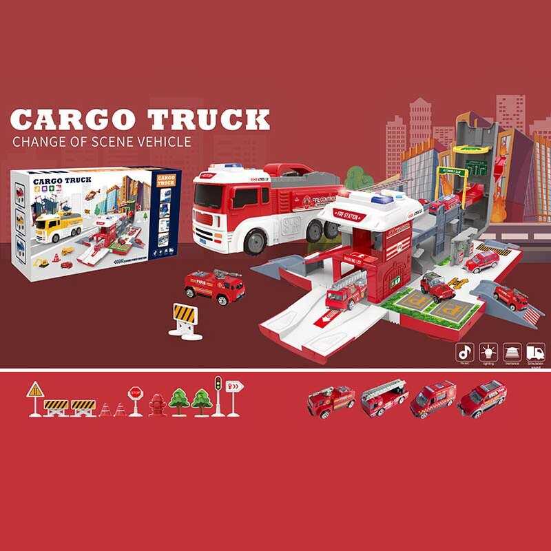 Парковка SJ 666 A (6) довжина 40 см, підсвічування, звук транспорту, мелодії, трек, 4 металопластикові машинки, дорожні знаки, ялинка, в коробці